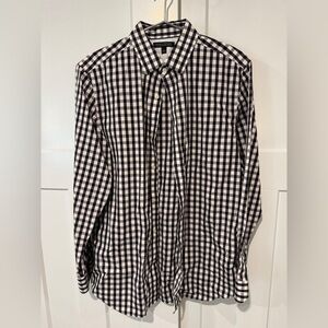 Banana Republic Men's Tailored Non-Iron Slim Fit Black and White Checkered Shirt